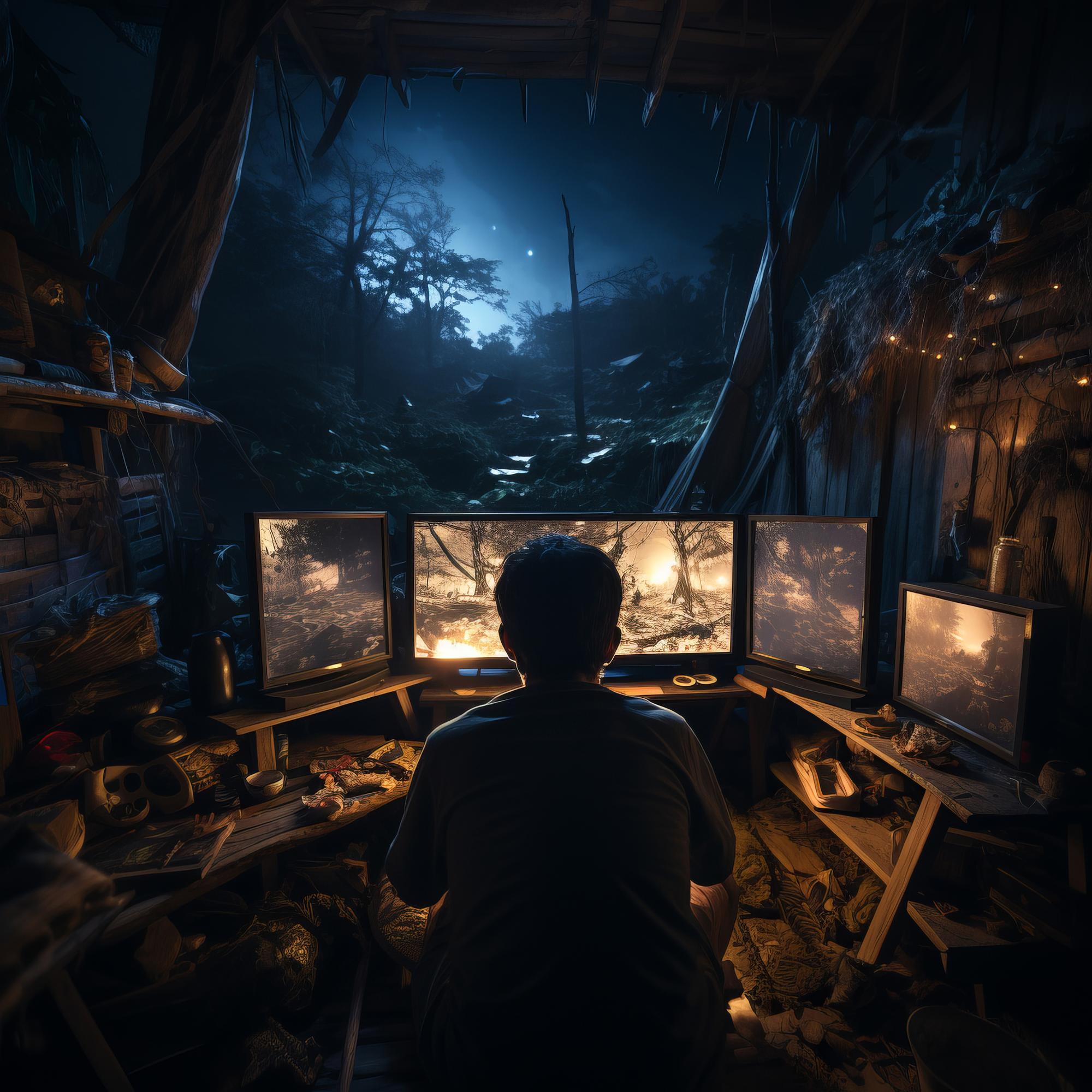 Gameplay scene with dramatic lighting